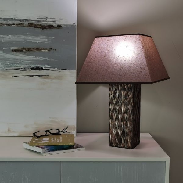 Lámpara mesa 16x60 madera bronce rectangular