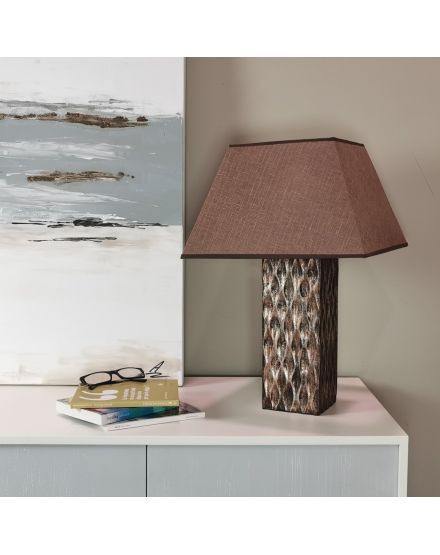 Lámpara mesa 16x60 madera bronce rectangular 2