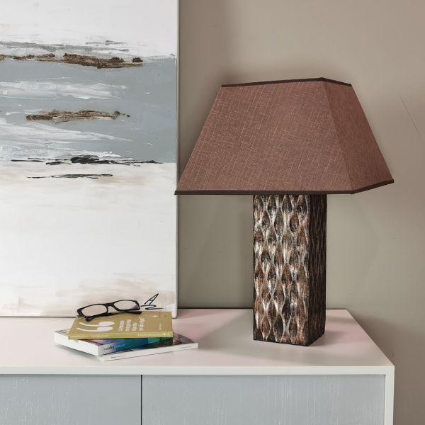 Lámpara mesa 16x60 madera bronce rectangular