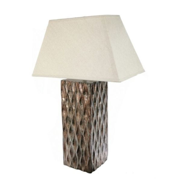 Lámpara mesa 16x60 madera bronce rectangular