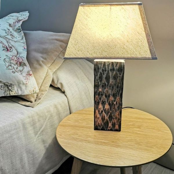 Lámpara mesa 16x60 madera bronce rectangular