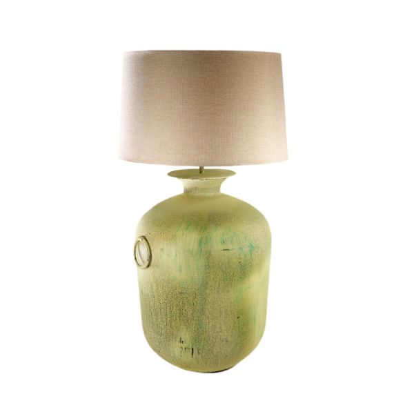 Lámpara mesa grande 44x66 metal verde musgo anfora con asas