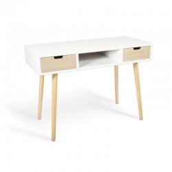 Mesa de escritorio 2 cajones 110x76x48 estilo nórdico en color blanco con cajón y patas en color natural