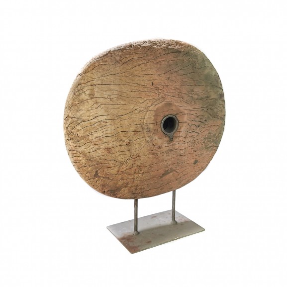 Figura escultura grande redonda 58x67x20 madera rústica tallada chorro de arena