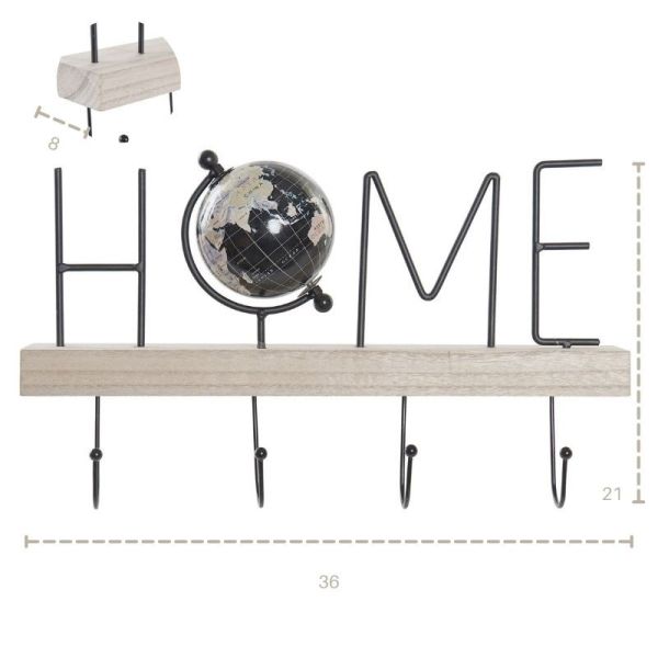 Perchero  pared 87x3x87 madera MDF hierro negro bola muhdno Home