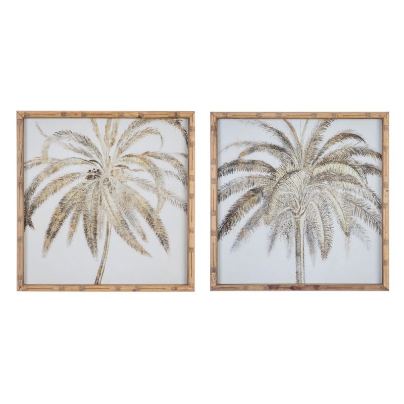 Cuadro pared 50x3x50 lámina palmeras beig gris 