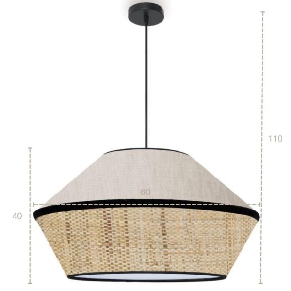 Lámpara techo colgante 60x110 beige perla  madera  regilla 