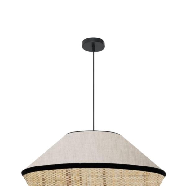 Lámpara techo colgante 60x110 beige perla  madera  regilla 