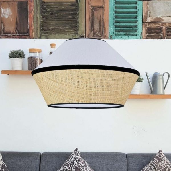 Lámpara techo colgante 60x110 beige perla  madera  regilla 