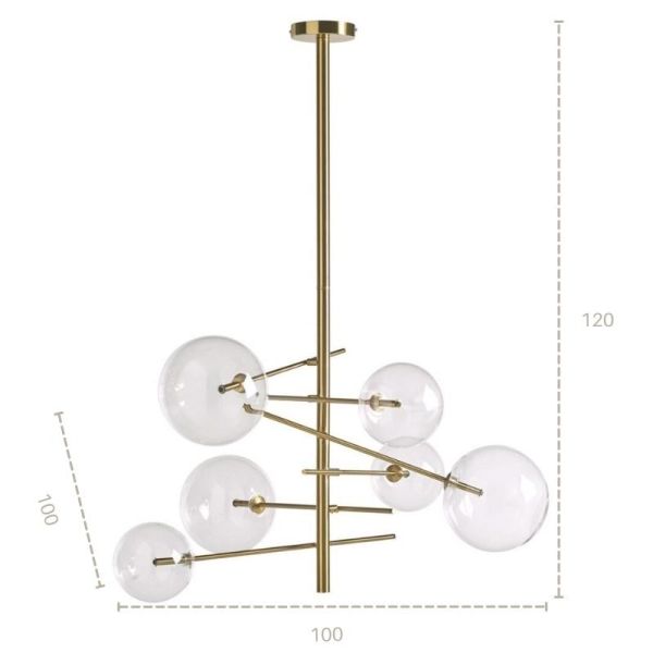 Lámpara techo colgante 100x120x100 metal dorado  cristal transparente