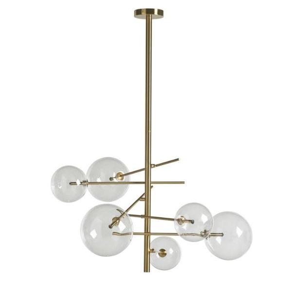 Lámpara techo colgante 100x120x100 metal dorado  cristal transparente