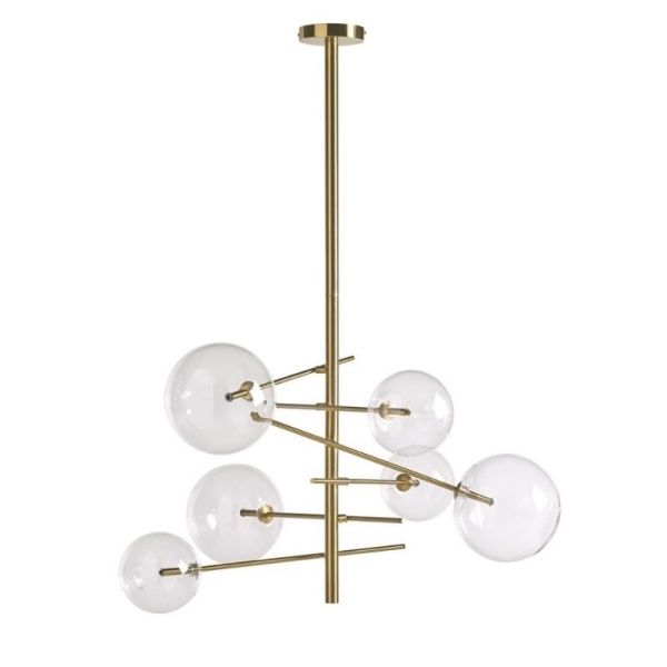 Lámpara techo colgante 100x120x100 metal dorado  cristal transparente