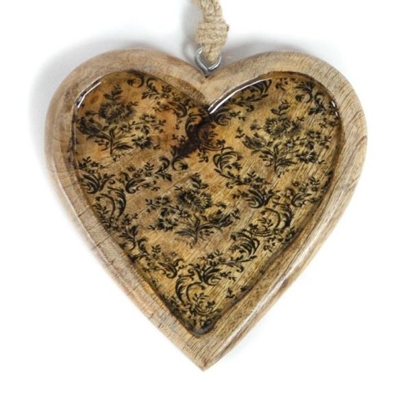 Corazón colgante madera labrada 17x17x1