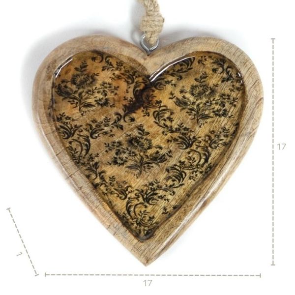 Corazón colgante madera labrada 17x17x1