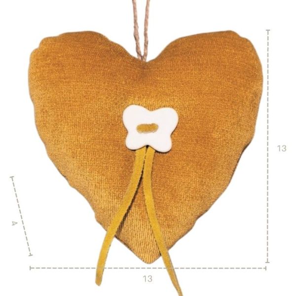 Corazón tela terciopelo 13x13x4 ocre