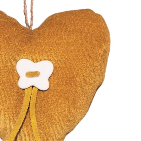 Corazón tela terciopelo 13x13x4 ocre