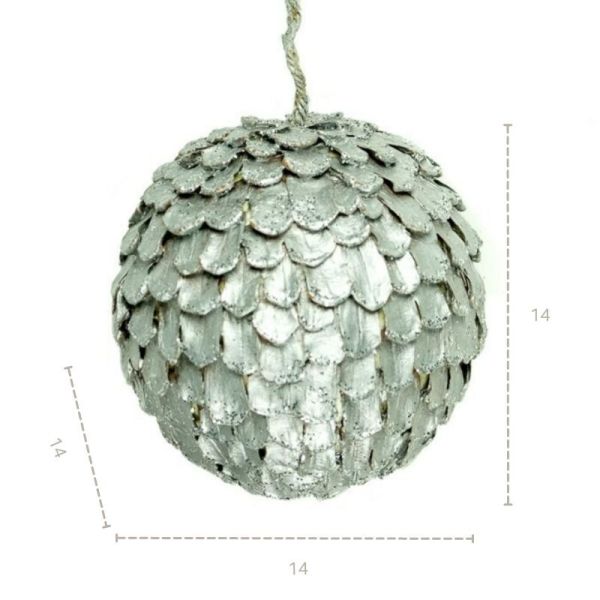 BOLA DE PIÑAS COLGANTE PLATA BRILLANTE 14CM