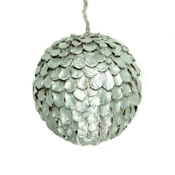 BOLA DE PIÑAS COLGANTE PLATA BRILLANTE 14CM