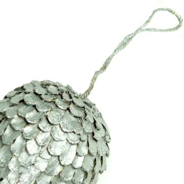 Bola piña Navidad colgante Diam. 14 cm plata brillante