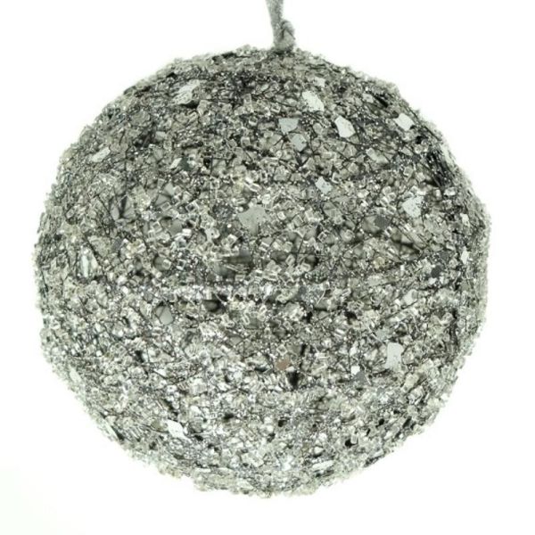 Bola grande Navidad colgante Diam. 38 cm plata brillante