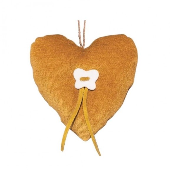 Corazón tela terciopelo 13x13x4 ocre