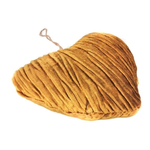 Corazón tela terciopelo 15x15x6 ocre arrugado