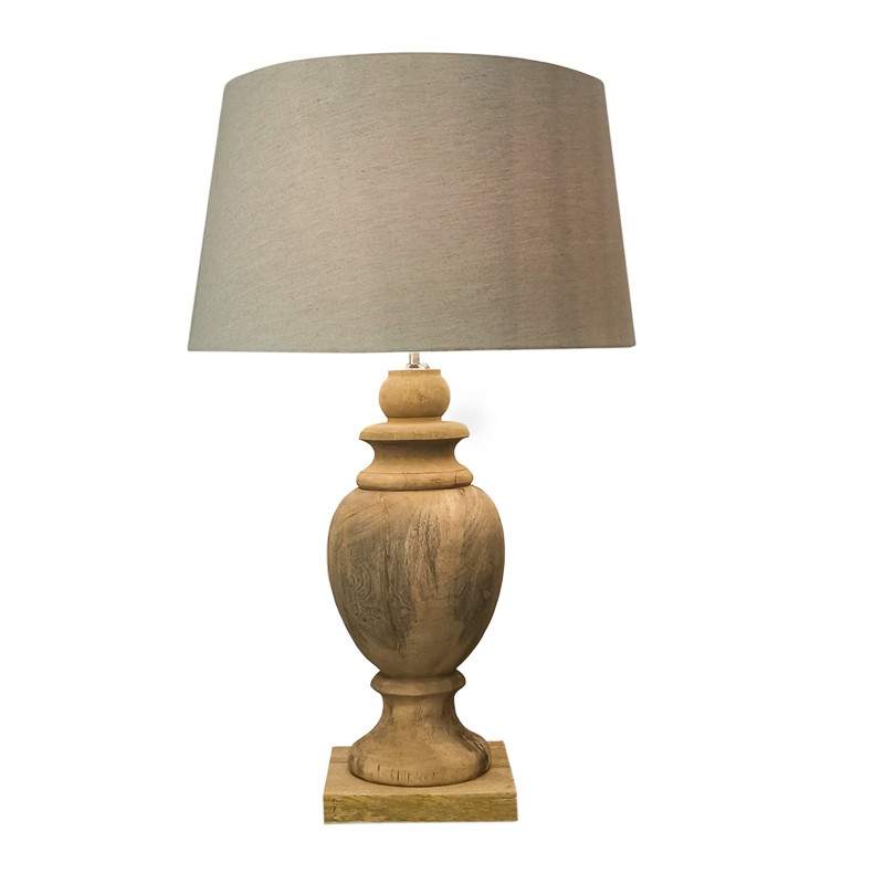 Lámpara de mesa madera maciza 50x70x30 pantalla cónica lino marrón claro