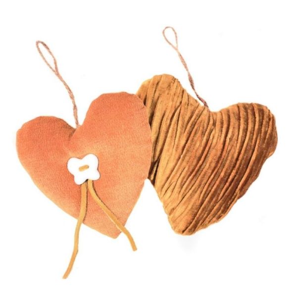 Corazón tela terciopelo 15x15x6 ocre arrugado