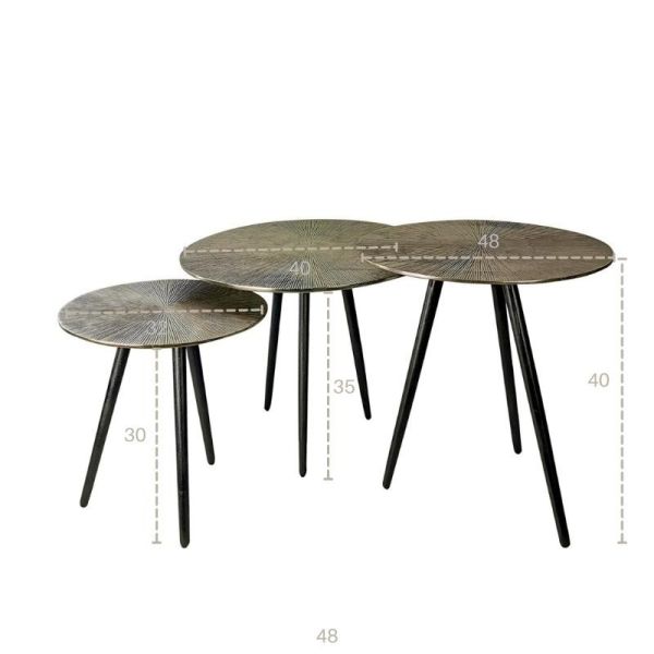 SET 3 MESAS AUXILIAR NEGRO ORO 48X48X40