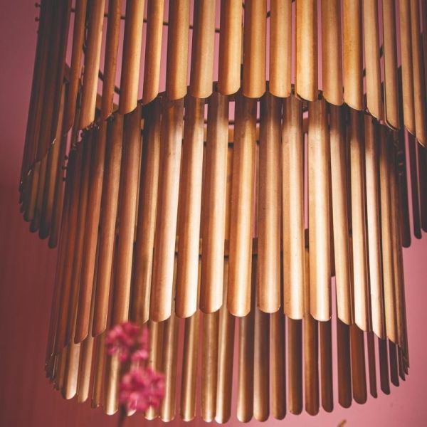 Lámpara techo colgante redonda 50x50x50 madera y  hierro