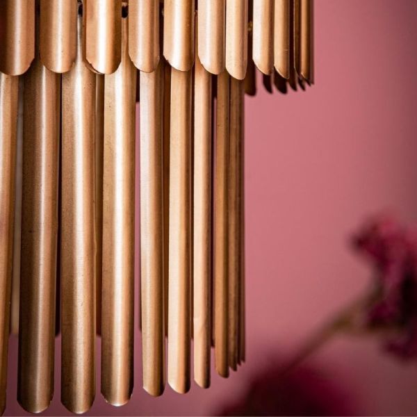 Lámpara techo colgante redonda 50x50x50 madera y  hierro dorado