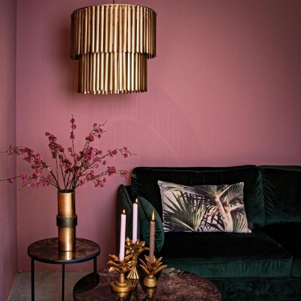 Lámpara techo colgante redonda 50x50x50 madera y  hierro