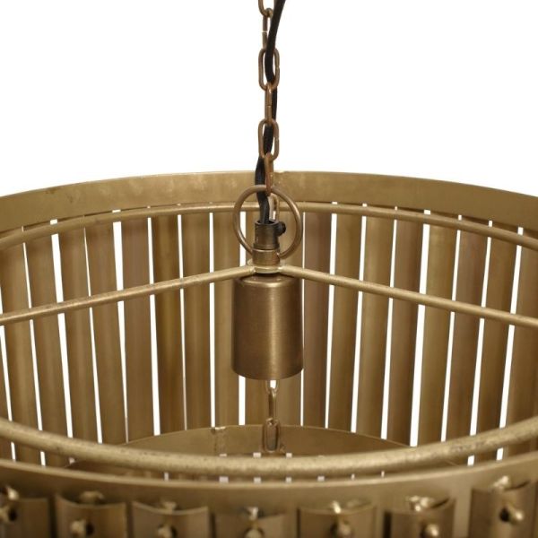 Lámpara techo colgante redonda 50x50x50 madera y  hierro dorado