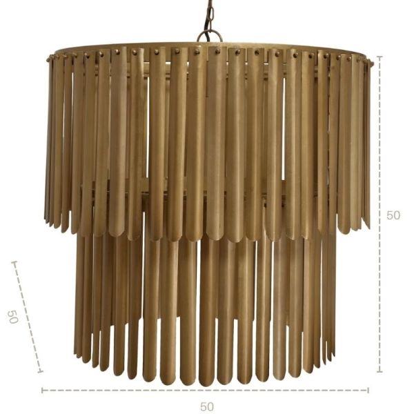 Lámpara techo colgante redonda 50x50x50 madera y  hierro dorado