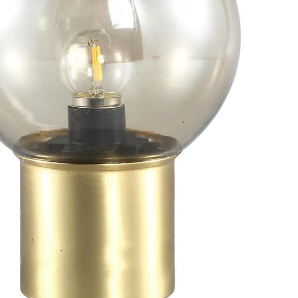 Lámpara sobremesa redonda 15x21x15 cristal base dorada, funciona con 2 Pilas 1,5 voltios AAA