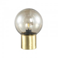 Lámpara sobremesa redonda 15x21x15 cristal base dorada, funciona con 2 Pilas 1,5 voltios AAA