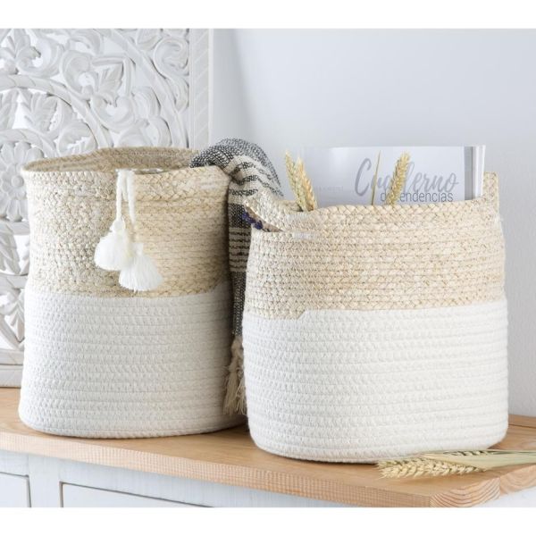 Set 2 cestas fibra algodon 28x28x28 - 24x24x24     beig-blanco