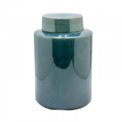 Bote Jarrón redondo mediano 20x30x20 cerámica azul verdoso 