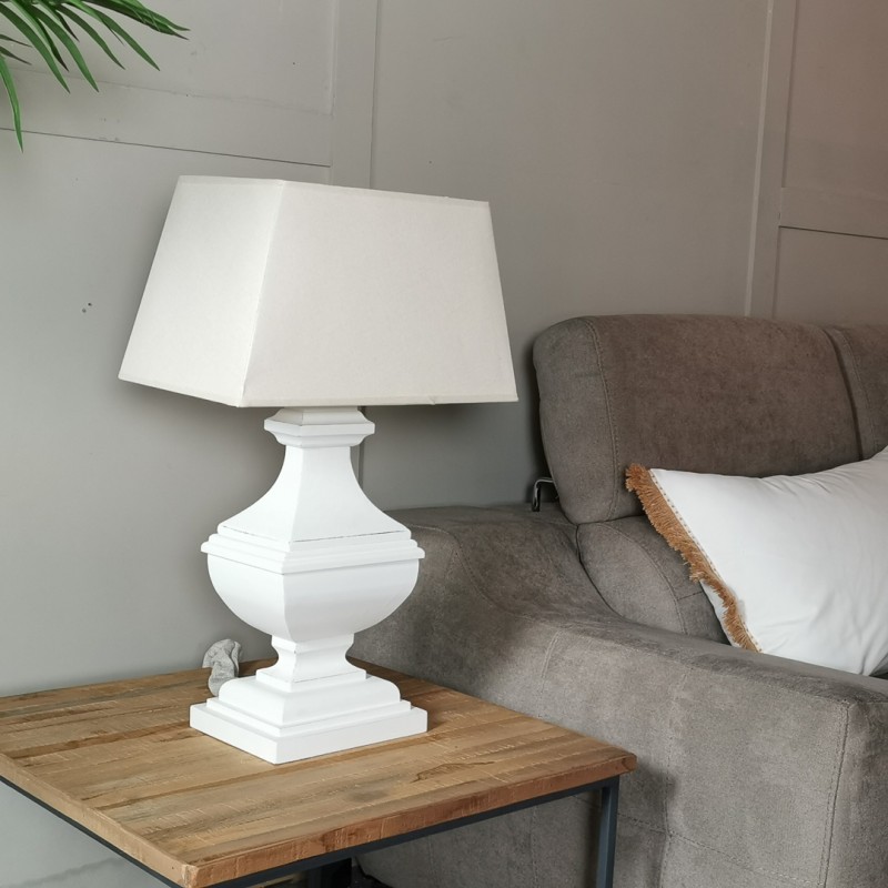 Lámpara mesa madera 22x45x17 blanca decapada 