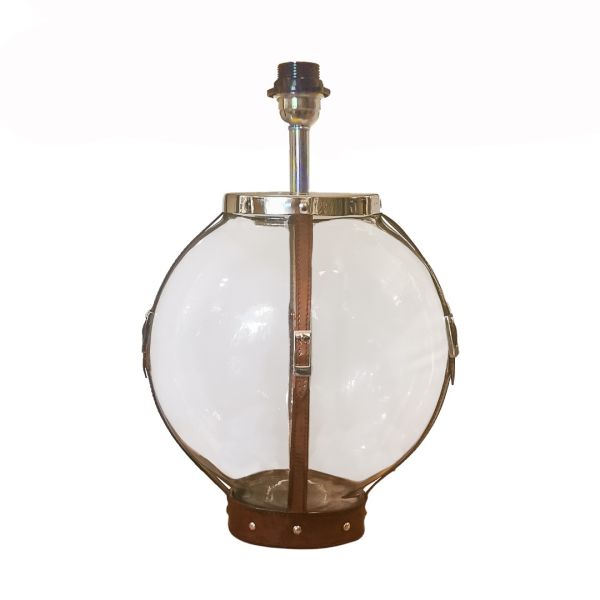 Lampara de sobremesa cristal ovalada tiras cuero  