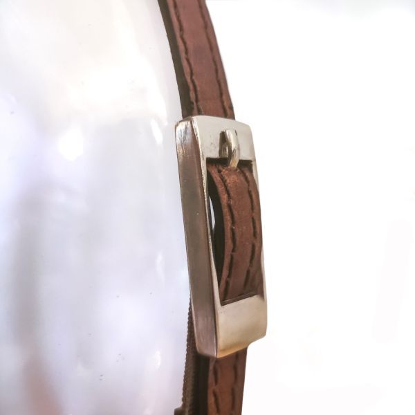 Lampara de sobremesa cristal ovalada tiras cuero  