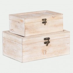 Set 2 cajas madera DM natural ratan 30x12x18 