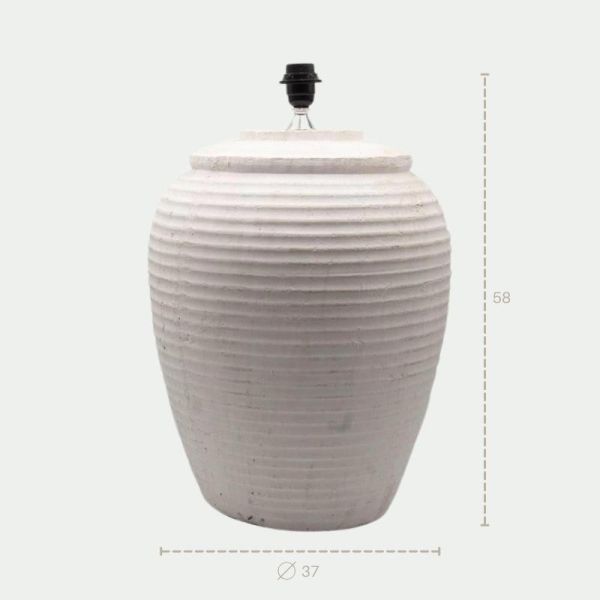 LAMPARA SOBREMESA CERAMICA BLANCA RAYAS HORIZONTAL 37X37X58