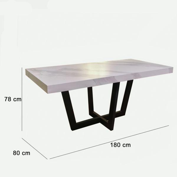 Mesa comedor rectangular 180x80x78 tapa  porcelánico patas hierro negro