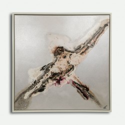 Cuadro lienzo abstracto cuadrado gris marrón marco blanco  80x5x80