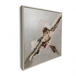 Cuadro lienzo abstracto cuadrado gris marrón marco blanco 80x5x80