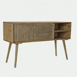 Mueble TV madera abeto 119x72x39 color natural, 2 puertas correderas y 1 balda lateral