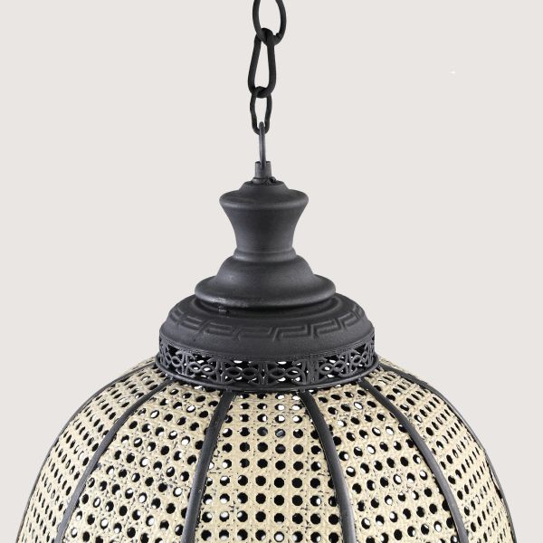 LAMPARA DE TECHO METAL NEGRA BAMBU ACAMPANADA 37X60X37