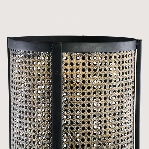 LAMPARA SUELO CILINDRO METAL NEGRO BAMBU 29X120X29