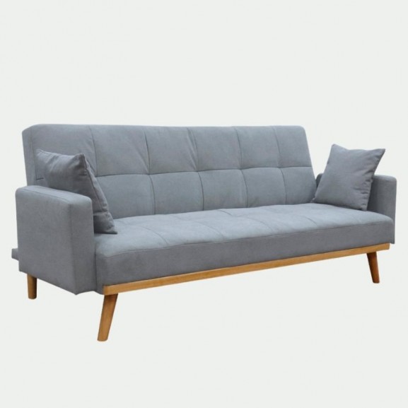 Sofá cama madera Pino tapizado Terciopelo gris fácil apertura, incluye 2 cojines